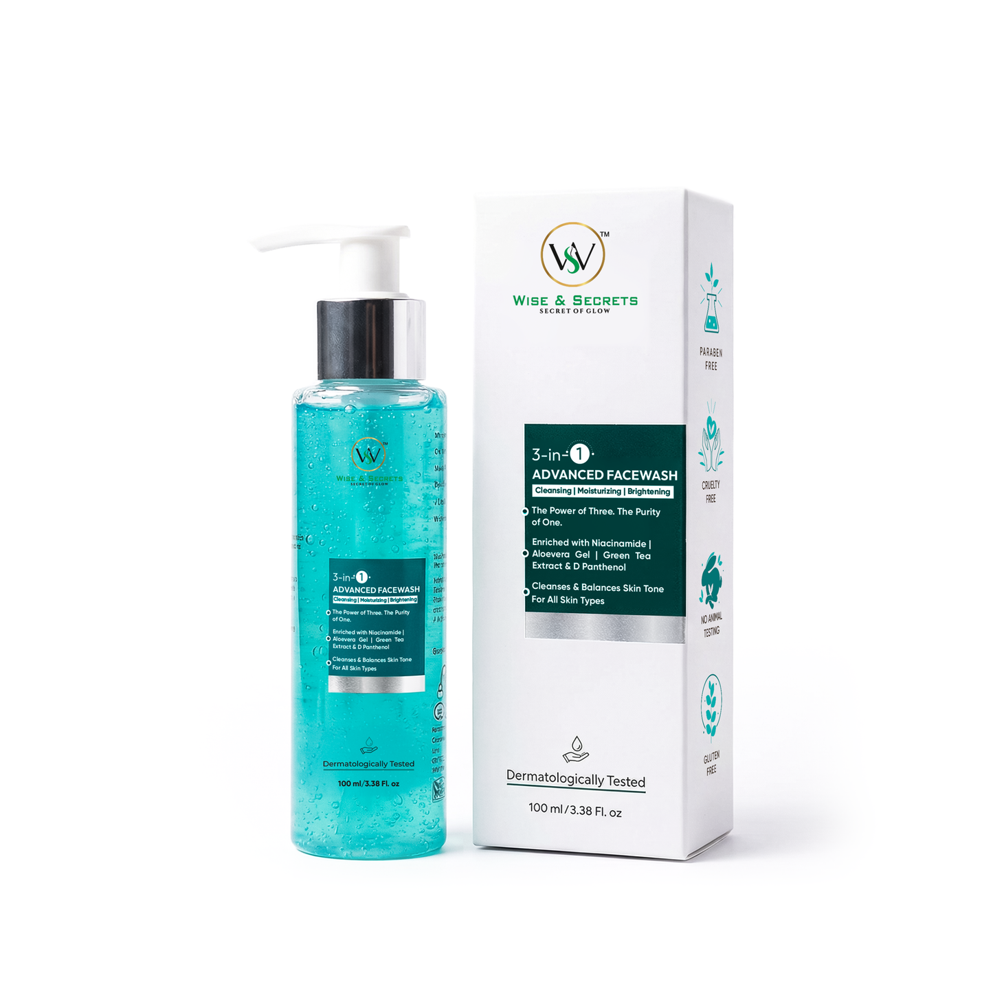 3 IN 1 Face Wash with Niacinamide & Green Tea - Brightening, Oil Control & Anti-Acne - 100ml