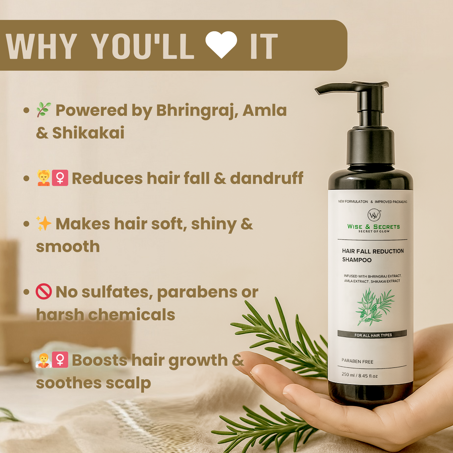 Hair Fall Reduction Shampoo – Herbal Formula with Bhringraj, Amla & Shikakai – 250ml