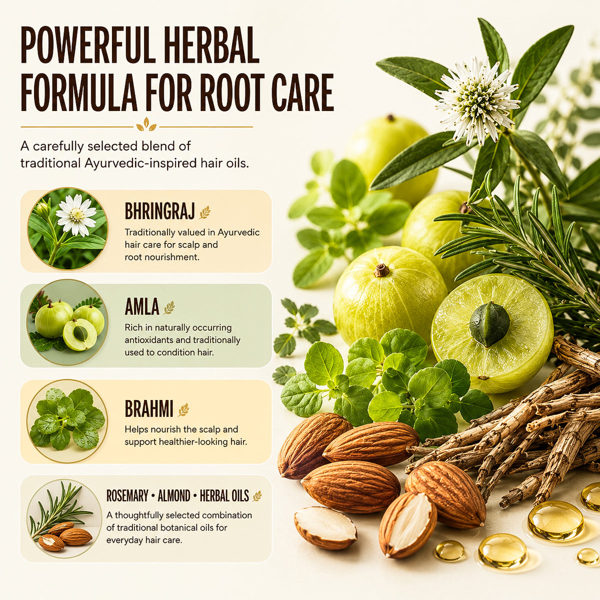 Real Roots Hair Oil – Bhringraj, Amla, Brahmi & Rosemary Hair Growth Oil | 100ml