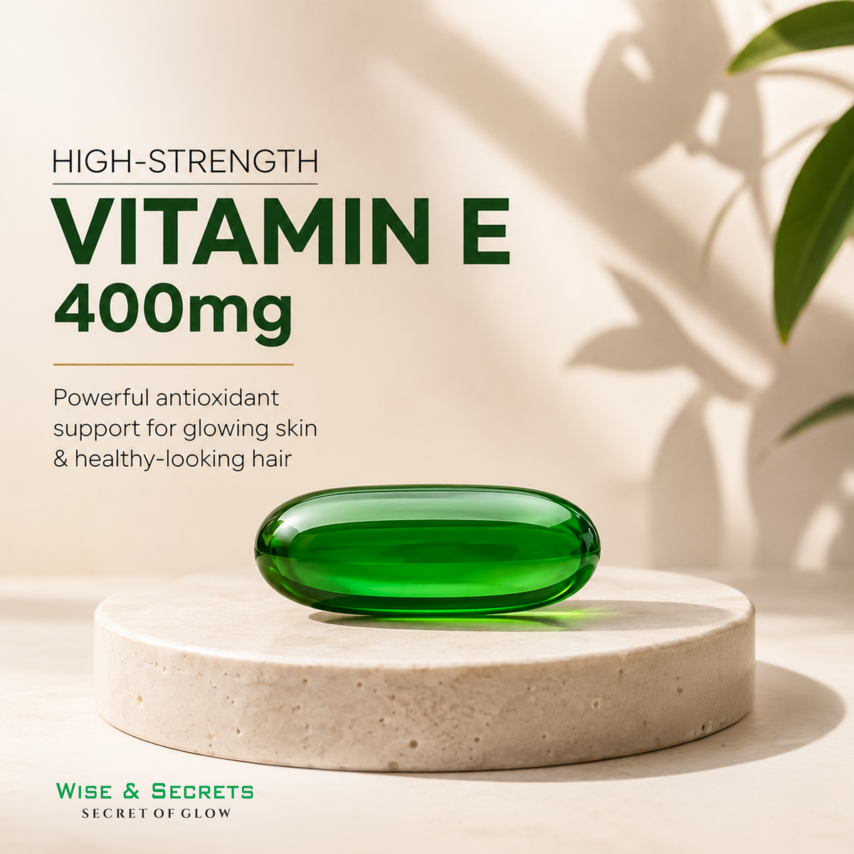 Wise & Secrets Vitamin E Capsules 400mg for Face & Hair | Vitamin E Oil Capsules for Glowing Skin, Hair Growth & Dark Spots | Natural Vitamin E Supplement for Men & Women Paraben Free - 10 X 100 Capsules