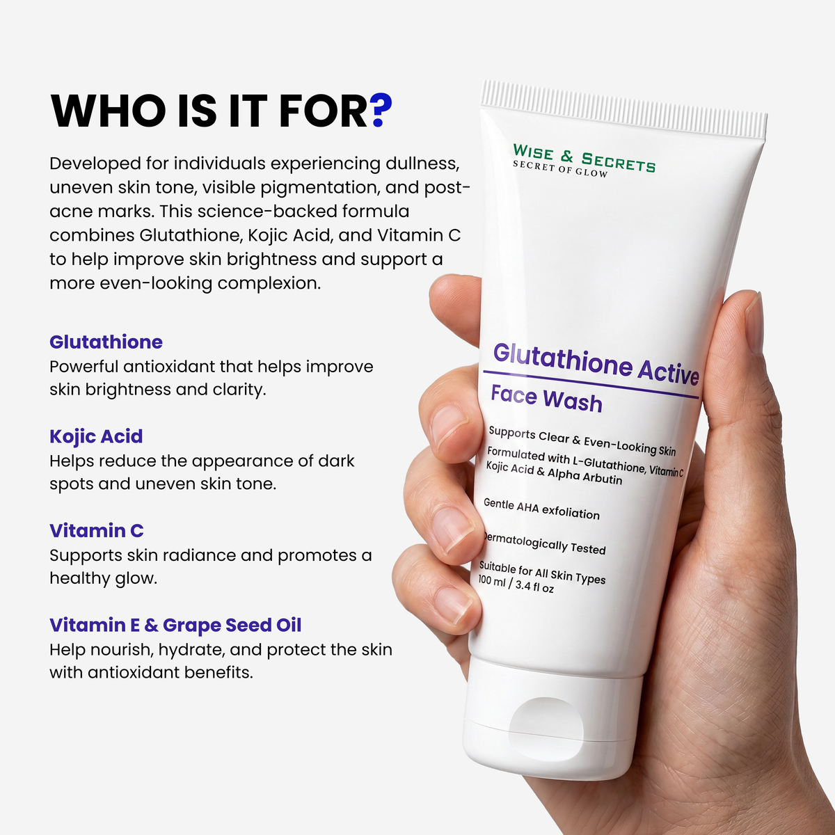 Kojic Acid + Vitamin C & E  Glutathione Face Wash - 100 Gm