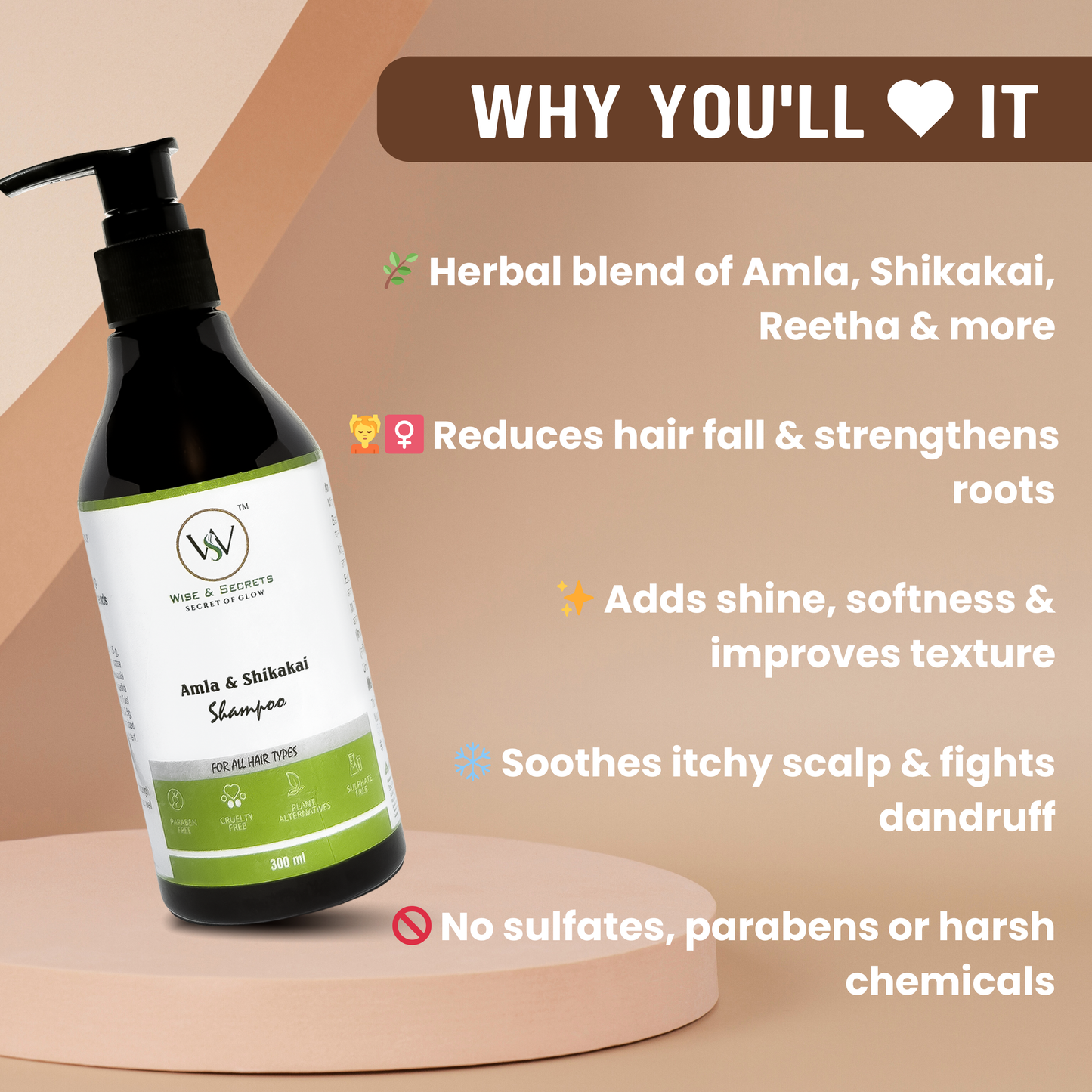 Amla Shikakai Herbal Shampoo – 300ml | With Neem, Bhringraj, Tulsi & Aloe Vera