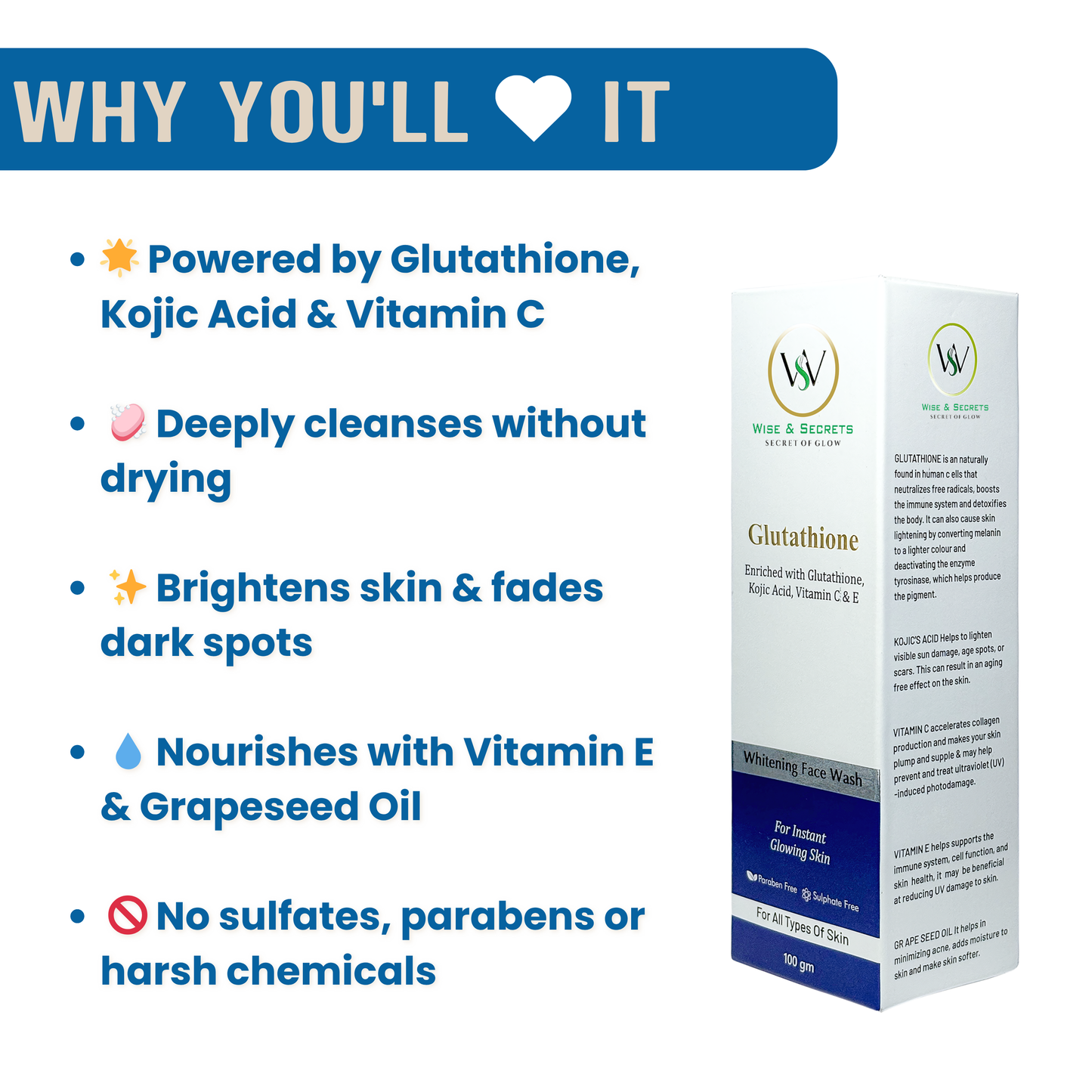 Kojic Acid + Vitamin C & E  Glutathione Face Wash - 100 Gm