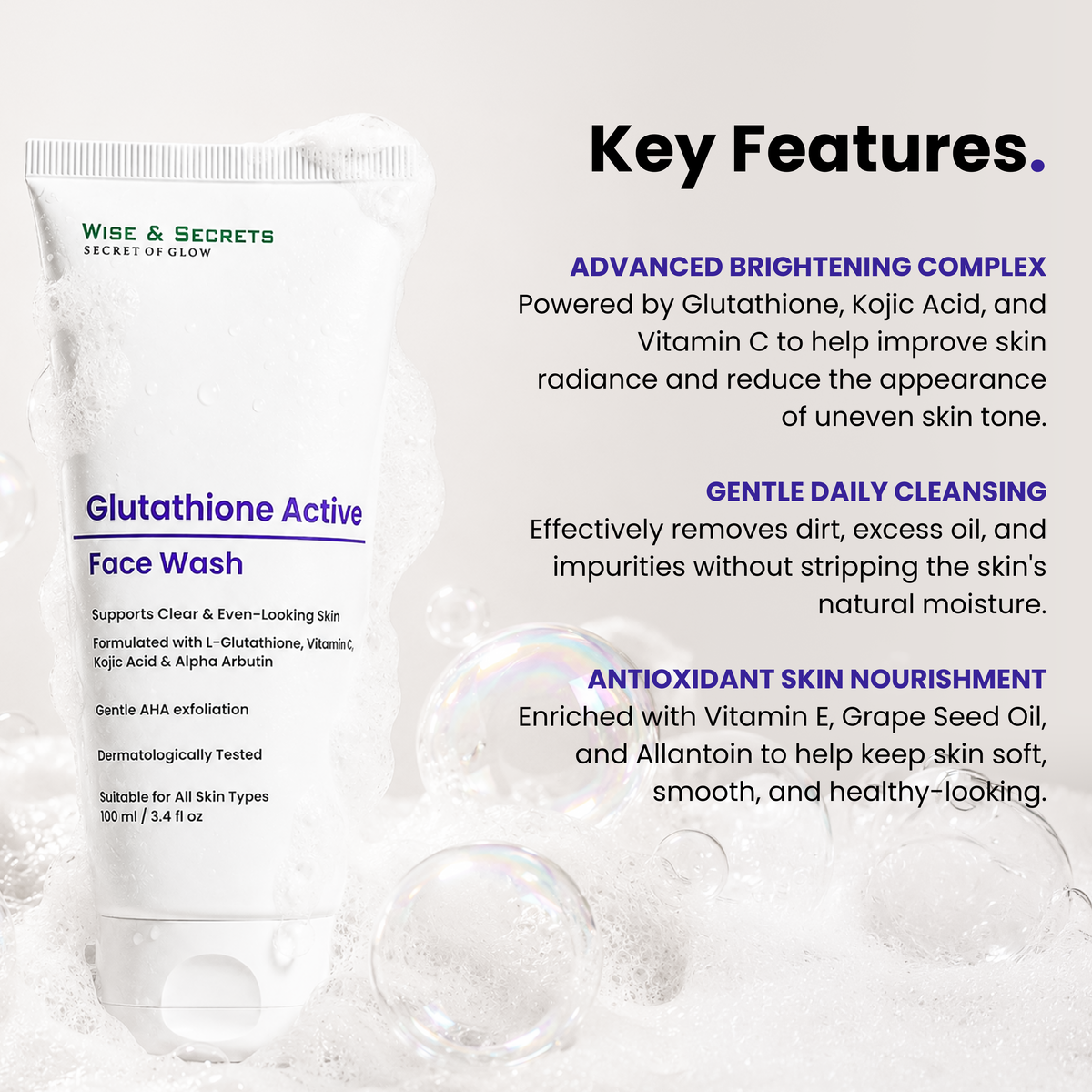 Kojic Acid + Vitamin C & E  Glutathione Face Wash - 100 Gm