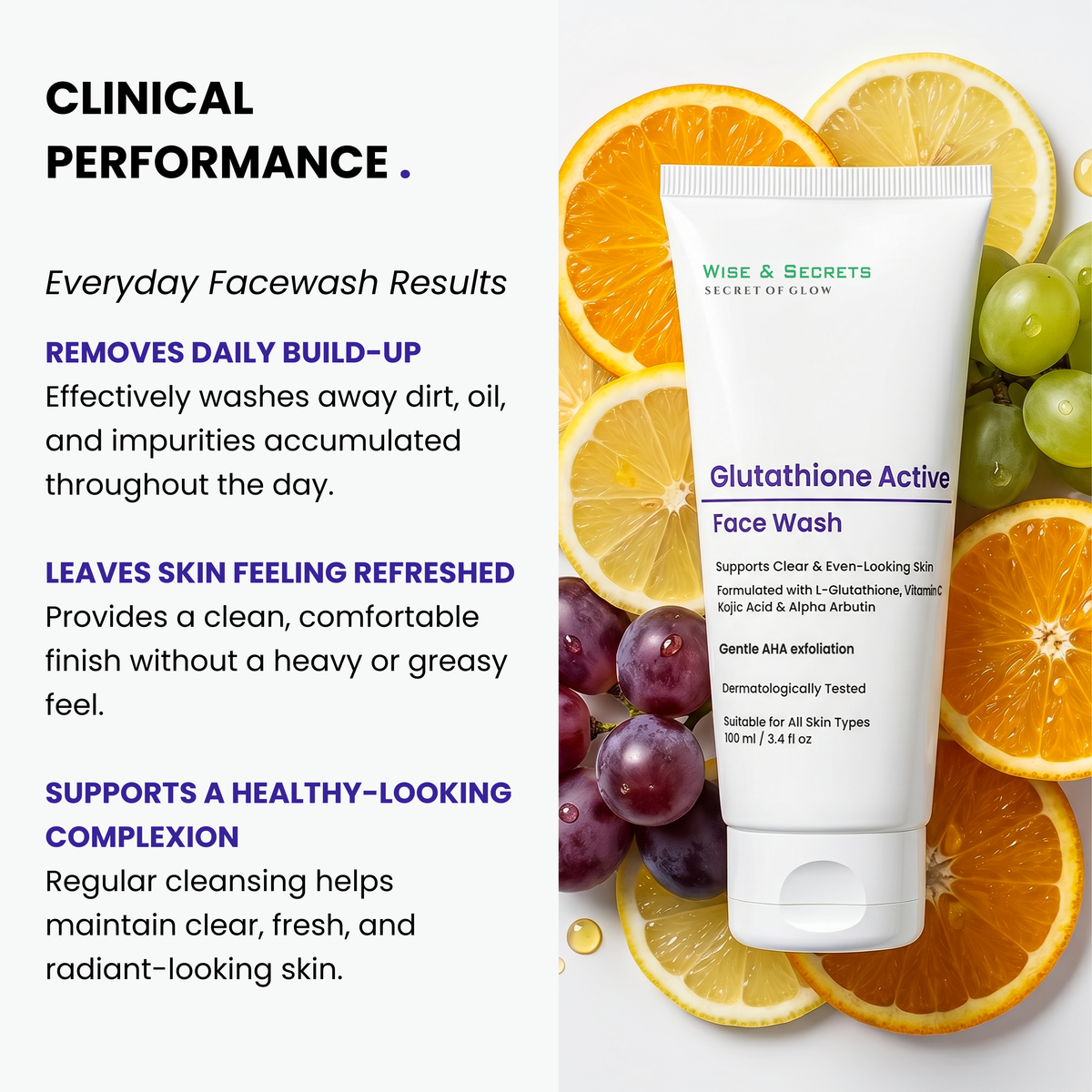 Kojic Acid + Vitamin C & E  Glutathione Face Wash - 100 Gm