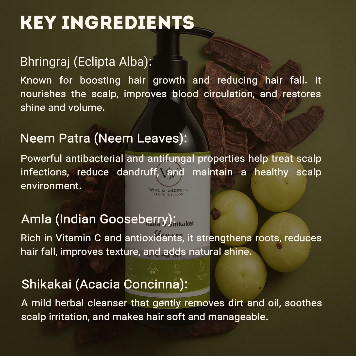 Amla Shikakai Herbal Shampoo – 300ml | With Neem, Bhringraj, Tulsi & Aloe Vera