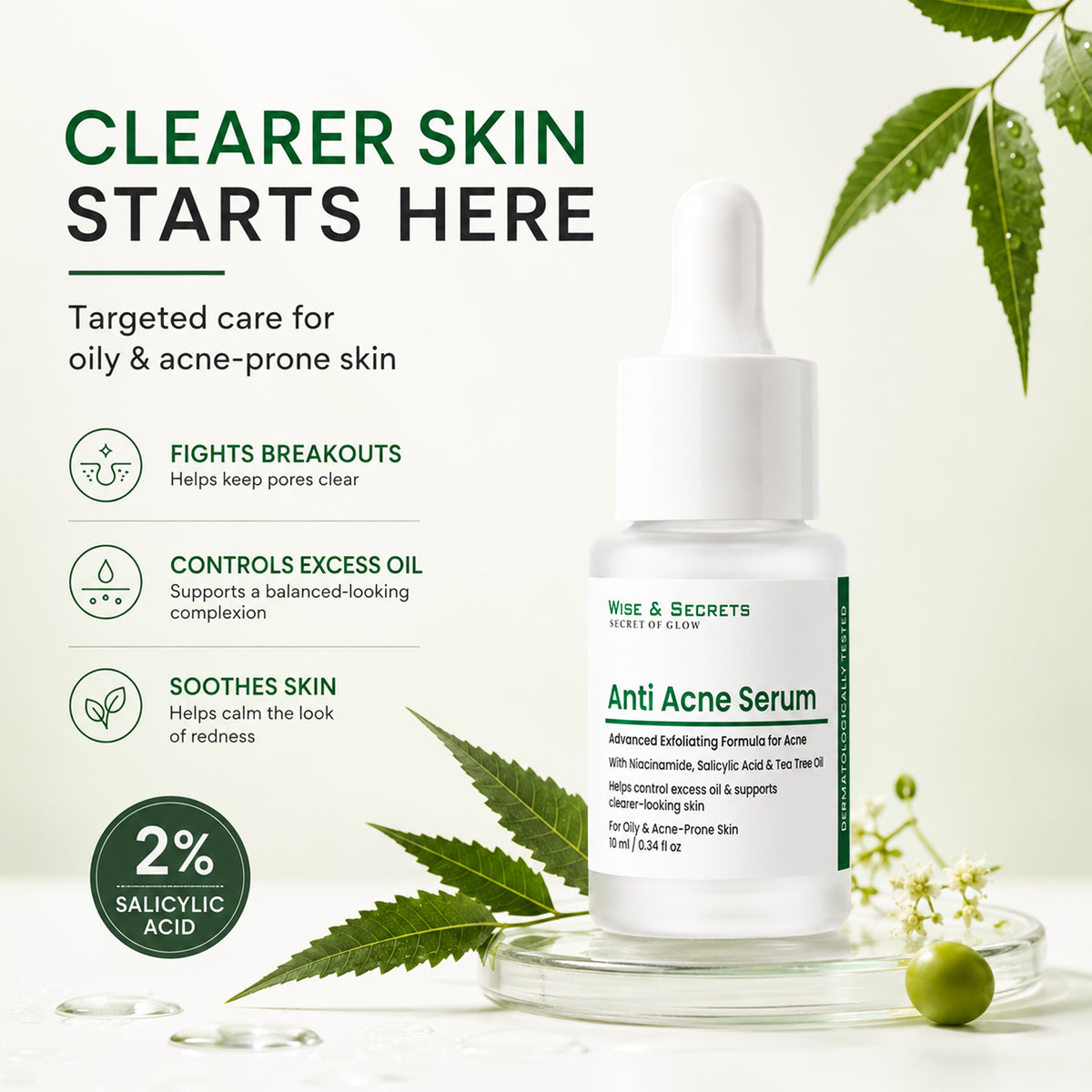 Tea Tree Oil + 10% Niacinamide Anti-Acne Serum – 30ml