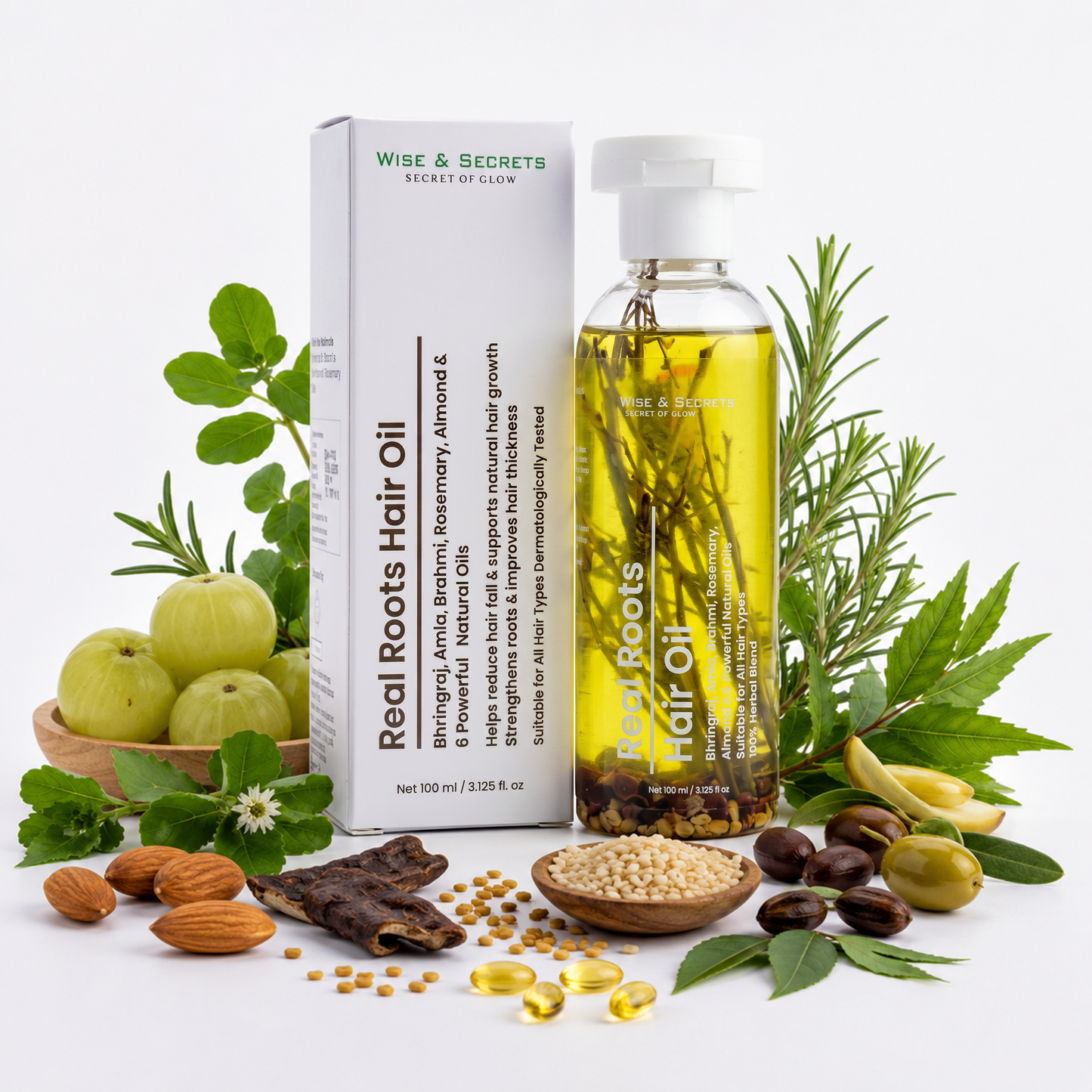 Real Roots Hair Oil – Bhringraj, Amla, Brahmi & Rosemary Hair Growth Oil | 100ml