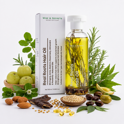 Real Roots Hair Oil – Bhringraj, Amla, Brahmi & Rosemary Hair Growth Oil | 100ml