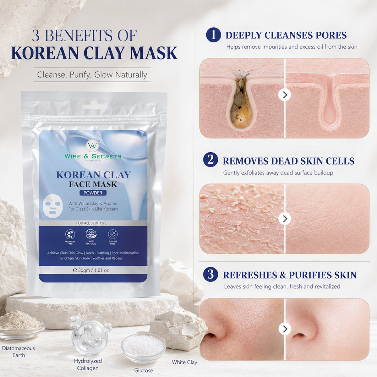 Korean Clay Mask – Glow Boosting & Pore Cleansing – 30GM