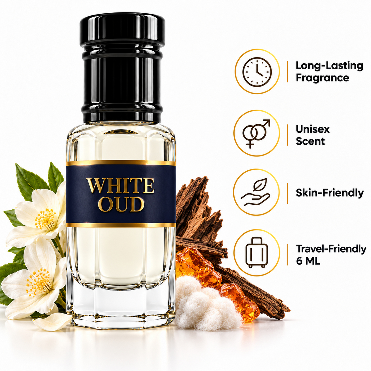 White Oud 6 ml unisex fragrance and scent features